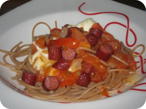 Spaghetti met Smoortomaat en Kabanossi