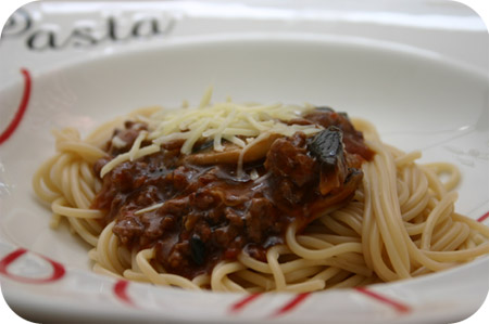 Spaghetti met Champignons en Gehakt