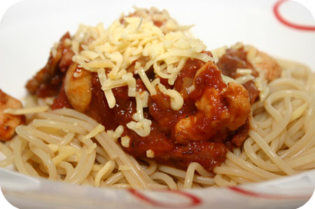 Spaghetti met Kipfilet en Champignons