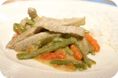 Curry met Worteltjes, Sperziebonen en Rijst