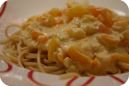 Spaghetti met Romige Paprika-Kaassaus