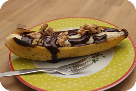 Banaan met Chocolade en Walnoten