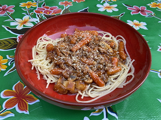 Spaghetti met Vega Gehakt, Wortels en Champignons