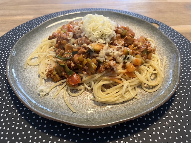 Spaghetti met Gehakt, Prei en Courgette