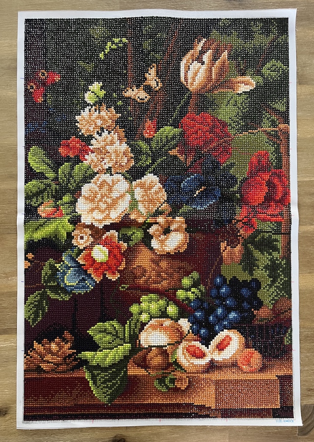 Diamond painting Aldi corgi oude meesters schilderij met bloemen en fruit